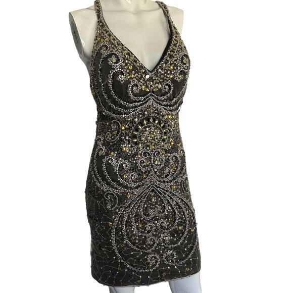 Atria Couture Black Mini Dress With Jewel Embellishments Size 8 - Picture 2 of 7